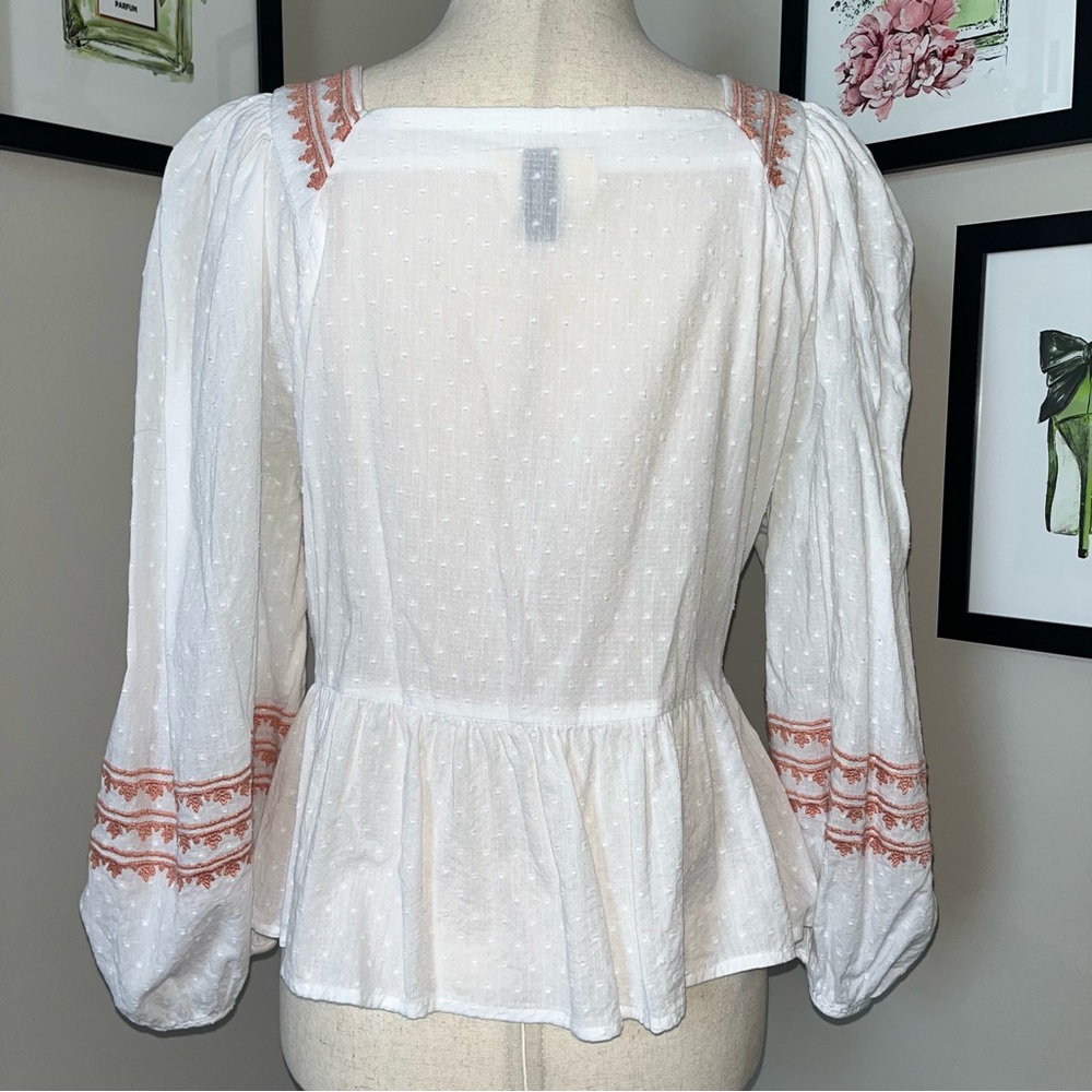 Universal Thread Embroidered Peplum Blouse | Coquette Cottagecore Romantic Top - Picture 10 of 13